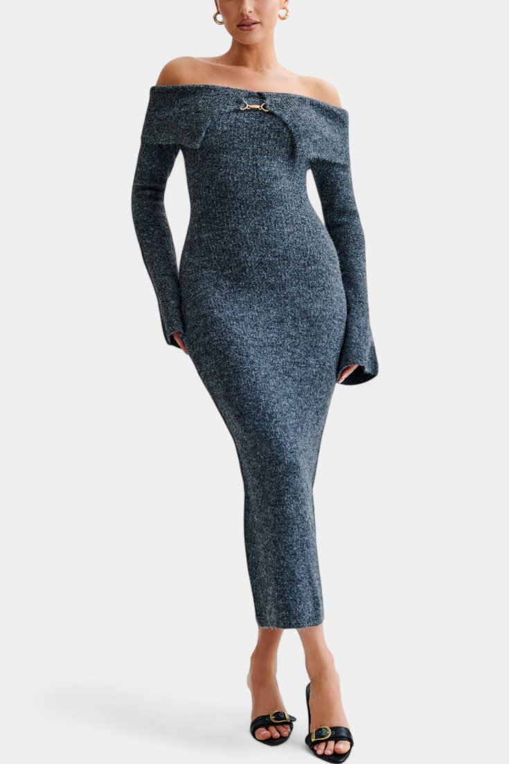 Elodie | Off-Shoulder Ribbed Midi Dress