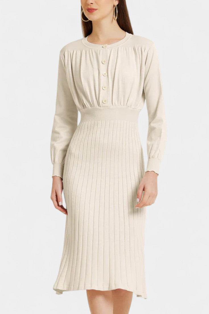Everly | Ribbed Round-Neck Midi Dress