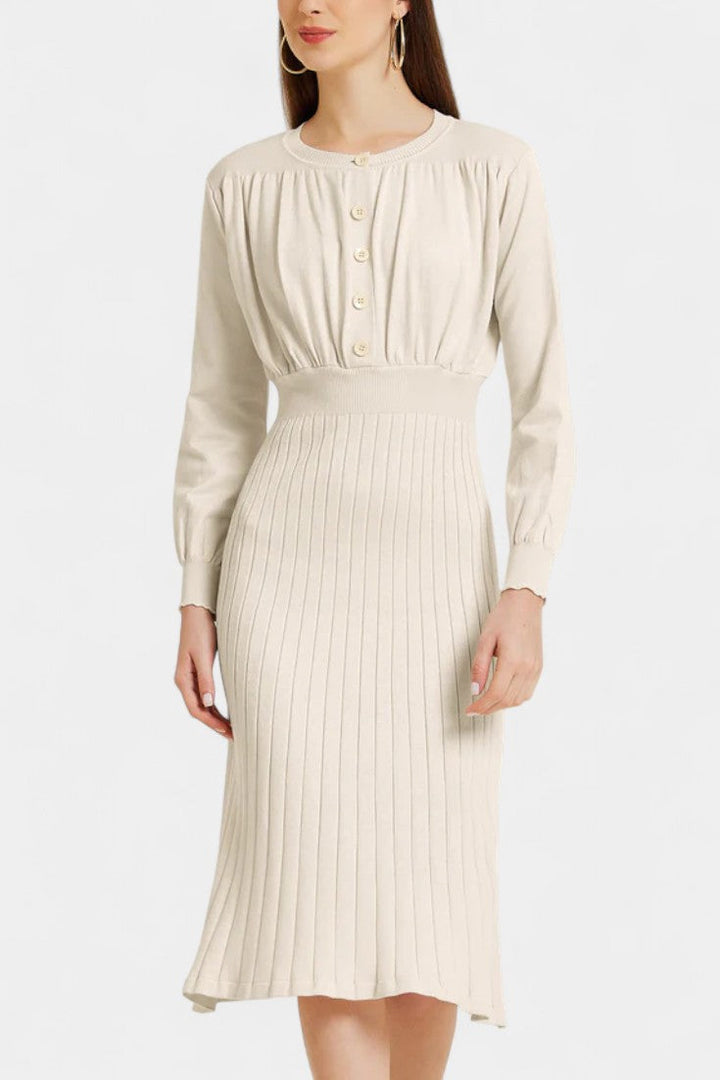 Everly | Ribbed Round-Neck Midi Dress