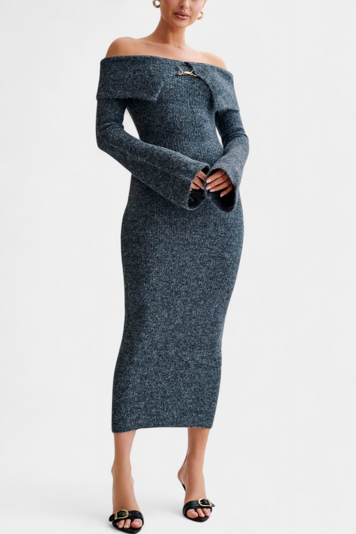 Elodie | Off-Shoulder Ribbed Midi Dress