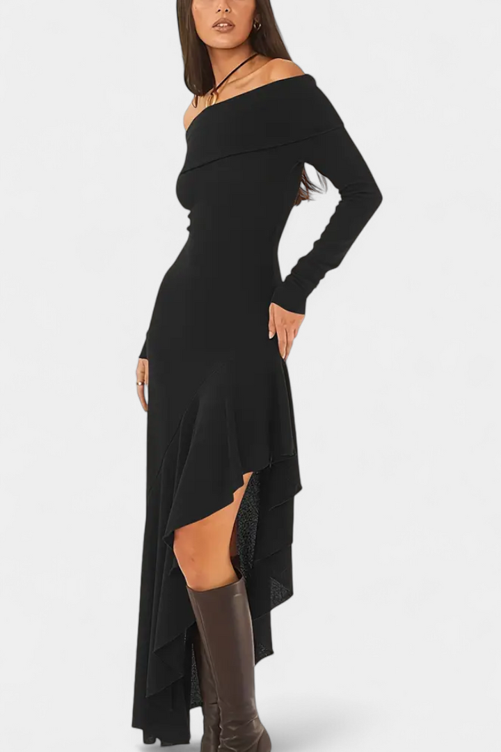 Solene | Off-Shoulder Asymmetrical Maxi Dress