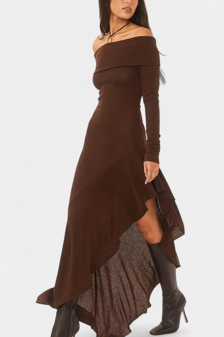 Solene | Off-Shoulder Asymmetrical Maxi Dress