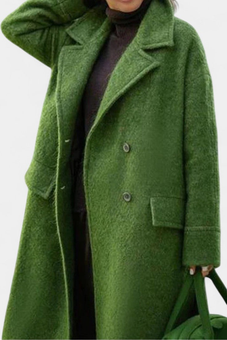 Delores | Draped Double-Breasted Long Coat
