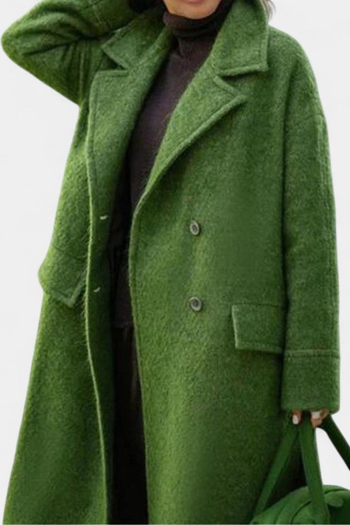 Delores | Draped Double-Breasted Long Coat
