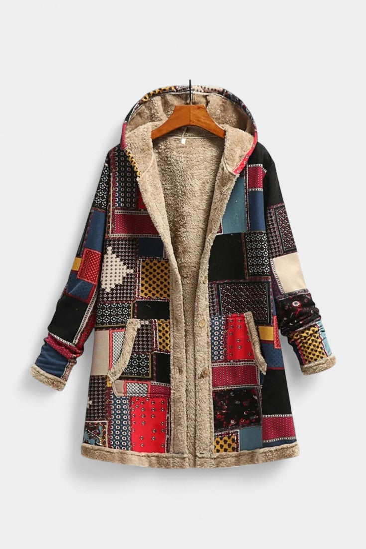 Nancy | Cozy Hooded Patchwork Coat