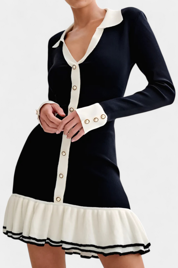 Adelise | Contrast-Trim Sweater Dress