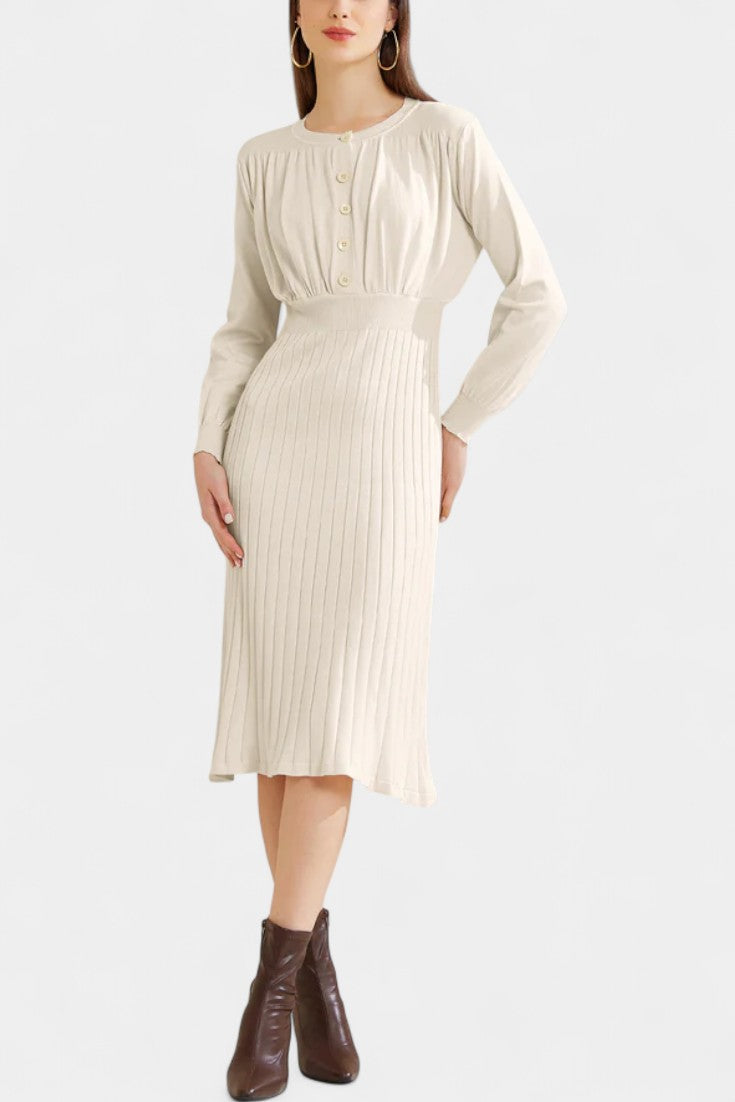 Everly | Ribbed Round-Neck Midi Dress