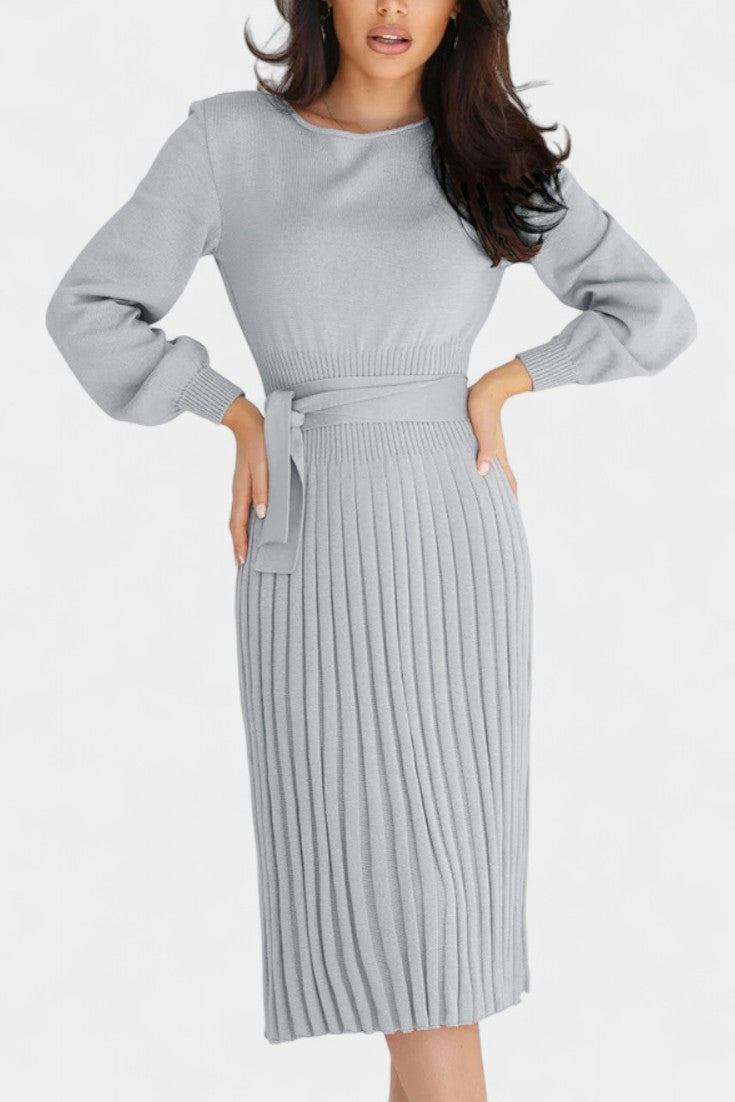 Lisette | Belted Pleated Midi Dress