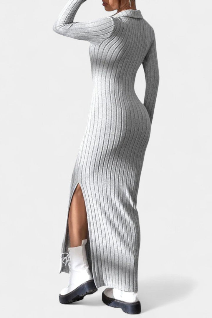 Elspeth | Ribbed Collared Maxi Dress