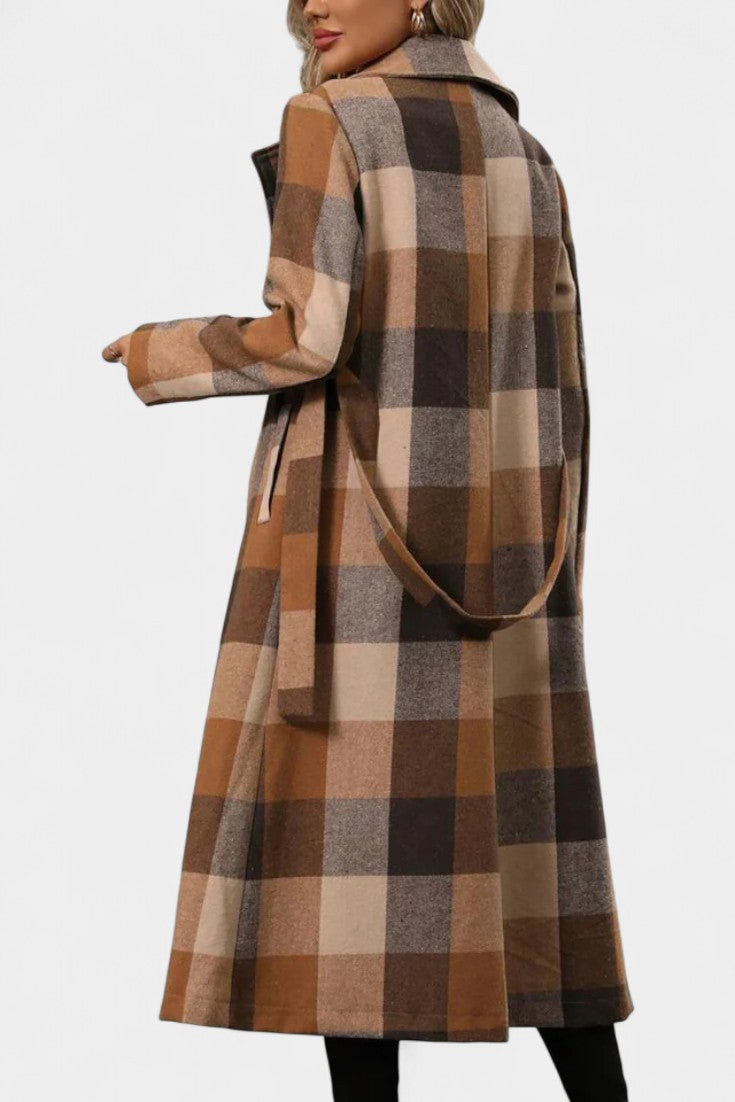 Cosette | Long Belted Plaid Coat
