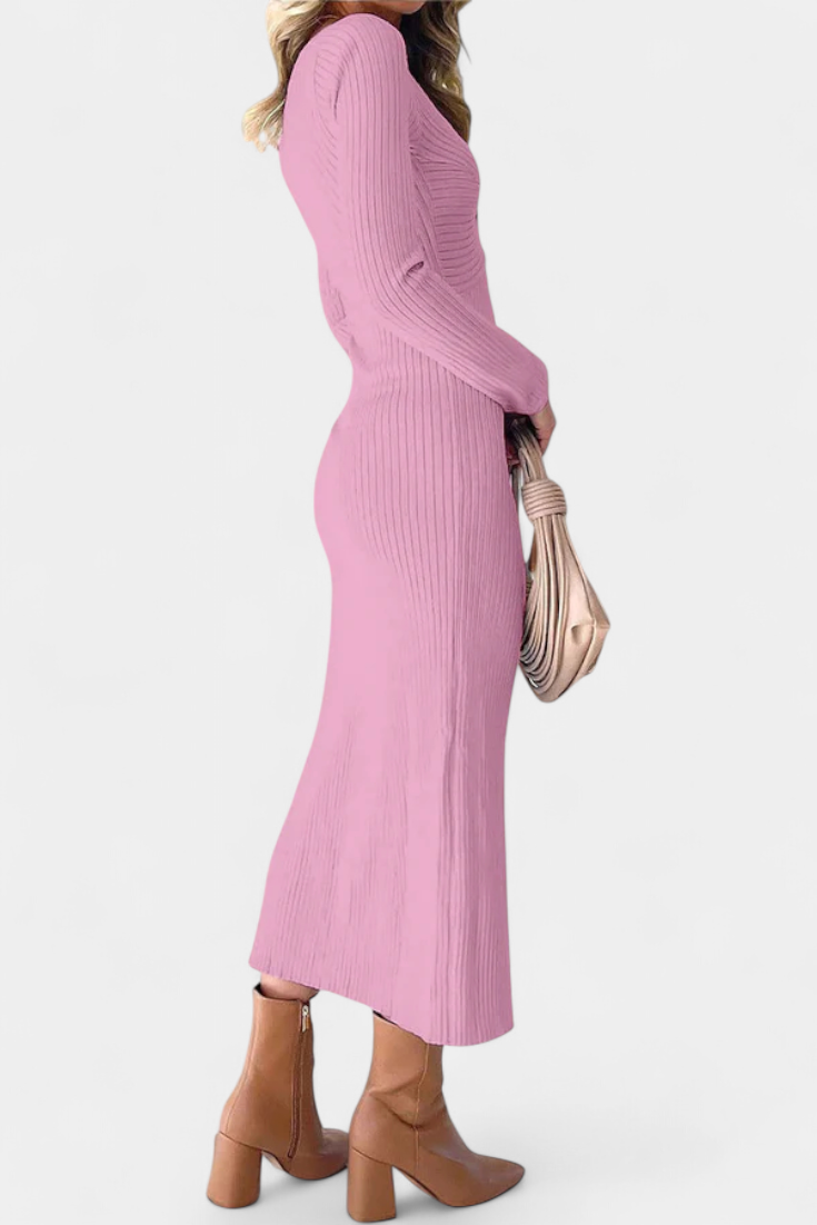 Eloise | Ruched V-Neck Long-Sleeve Fitted Dress