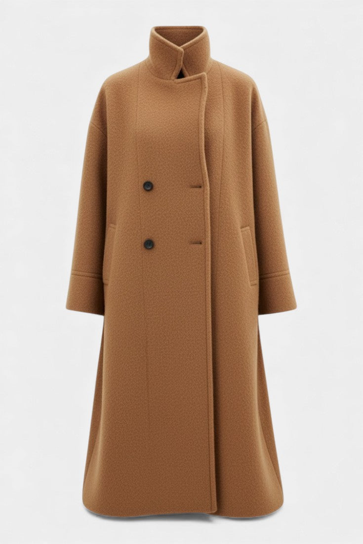 Delores | Draped Double-Breasted Long Coat
