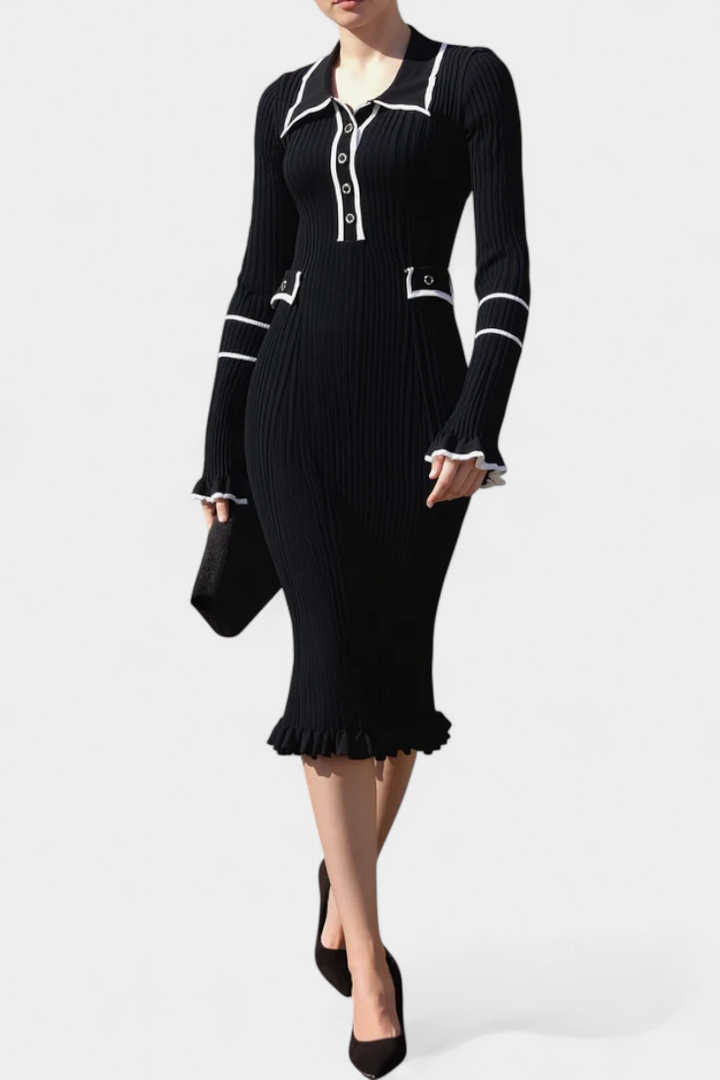 Cordy | Polo Collar Ribbed Midi Dress