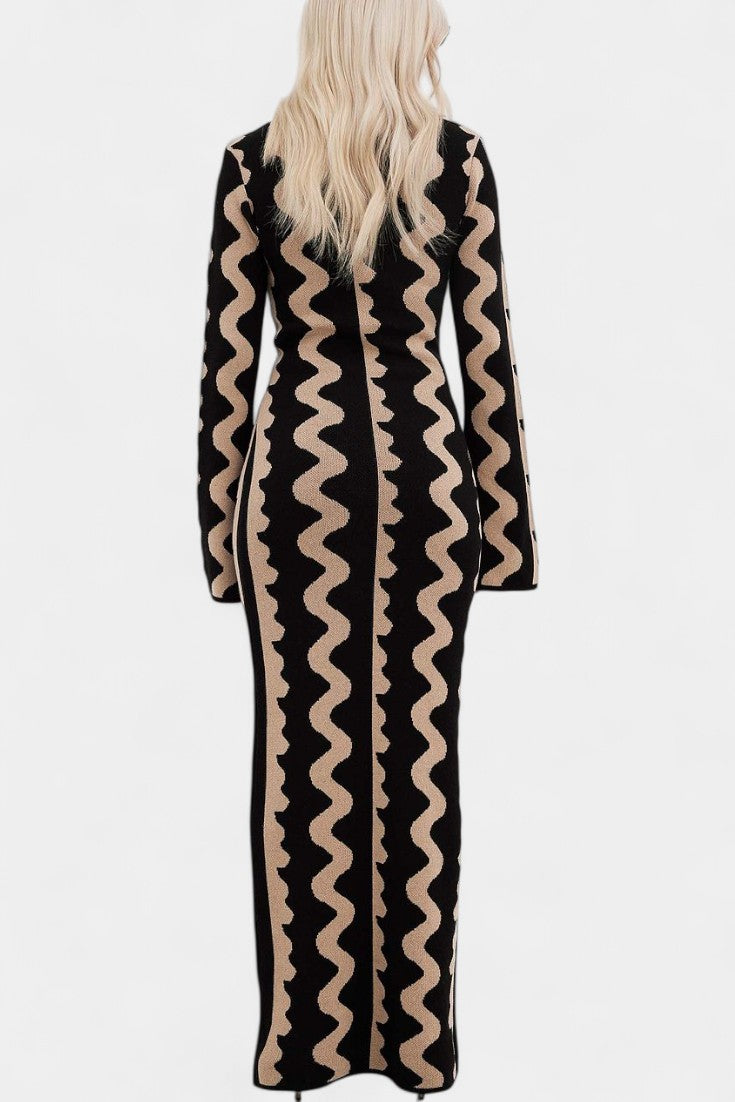 Elise | Wavy Pattern Knit Maxi Dress
