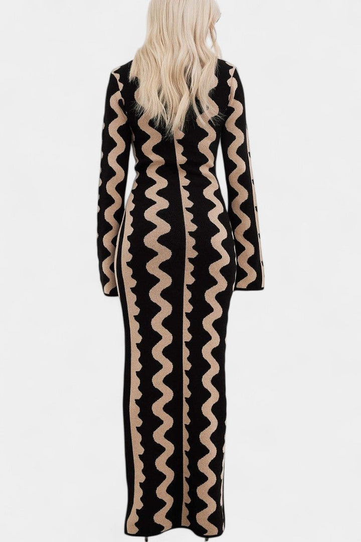 Elise | Wavy Pattern Knit Maxi Dress