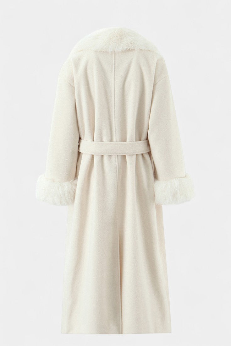 Adelaide | Belted Longline Coat with Faux Fur Trim
