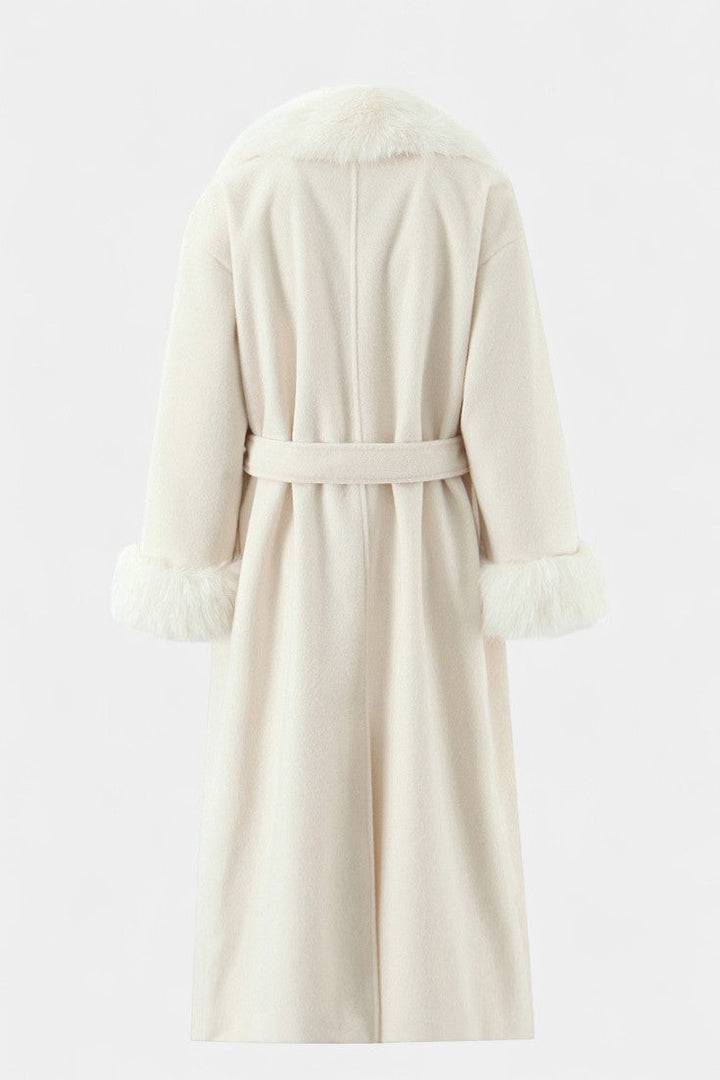 Adelaide | Belted Longline Coat with Faux Fur Trim