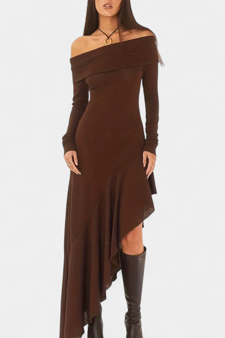 Solene | Off-Shoulder Asymmetrical Maxi Dress