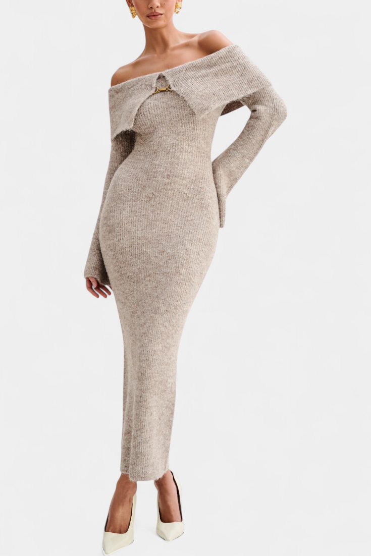 Elodie | Off-Shoulder Ribbed Midi Dress