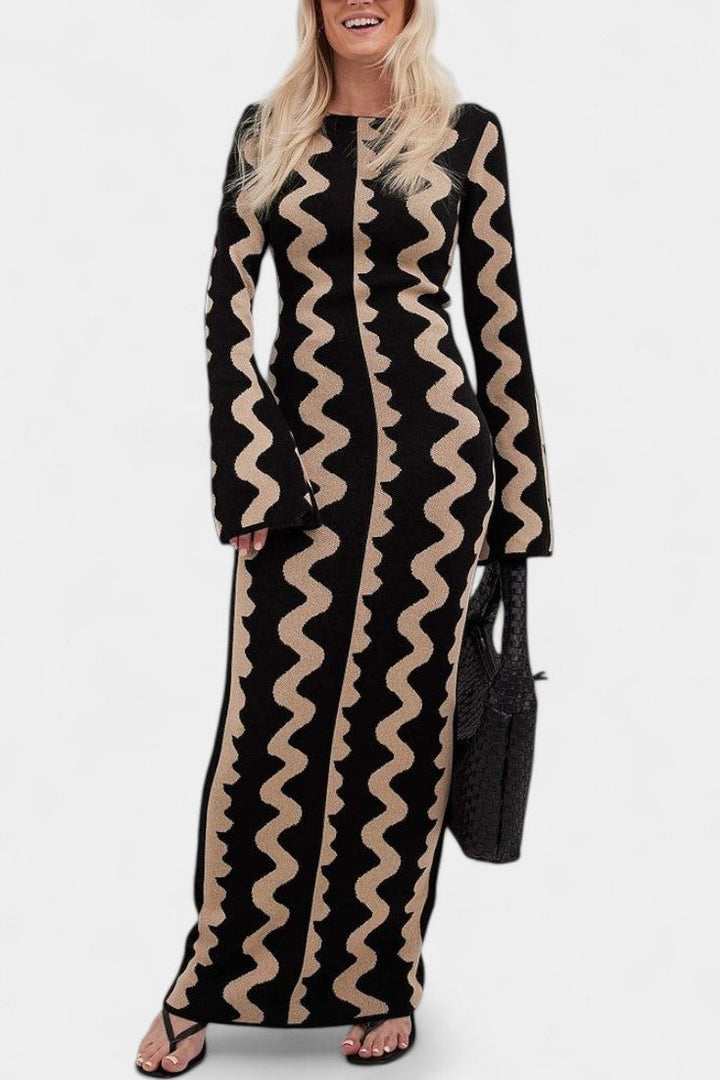 Elise | Wavy Pattern Knit Maxi Dress