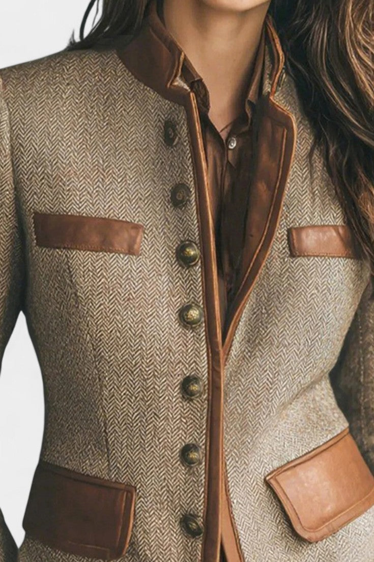 Amelia | Structured Chevron Jacket with Elevated Collar