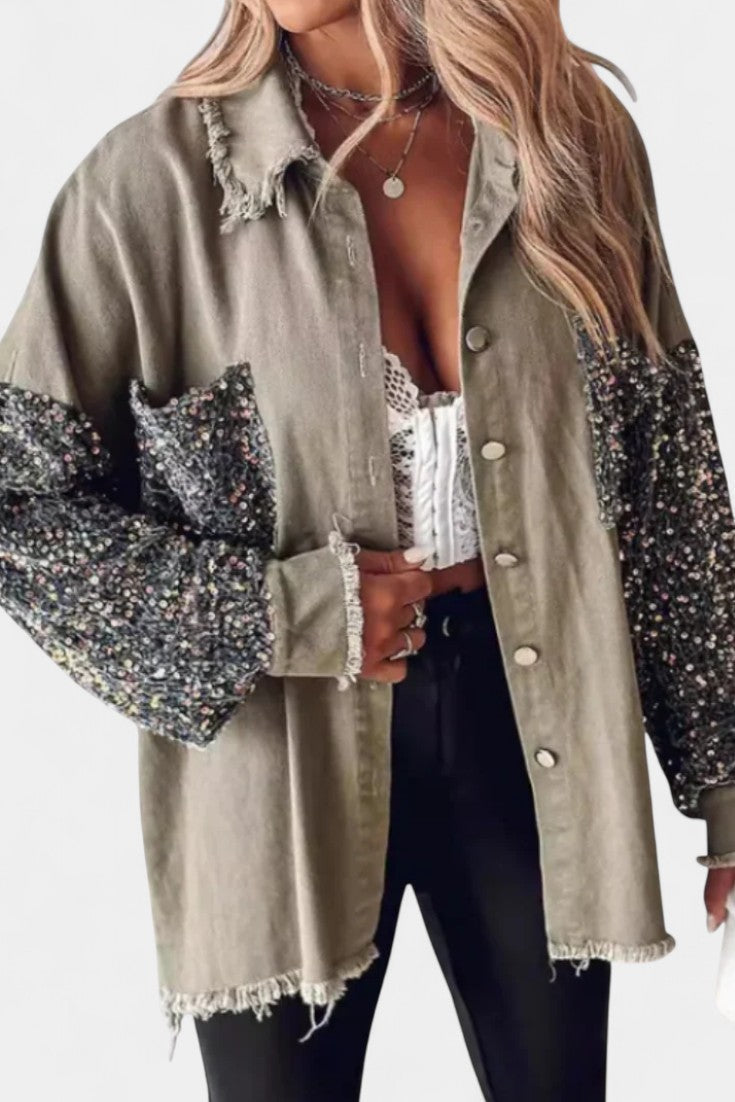 Bethany | Relaxed Frayed-Edge Jacket with Shimmer Accents