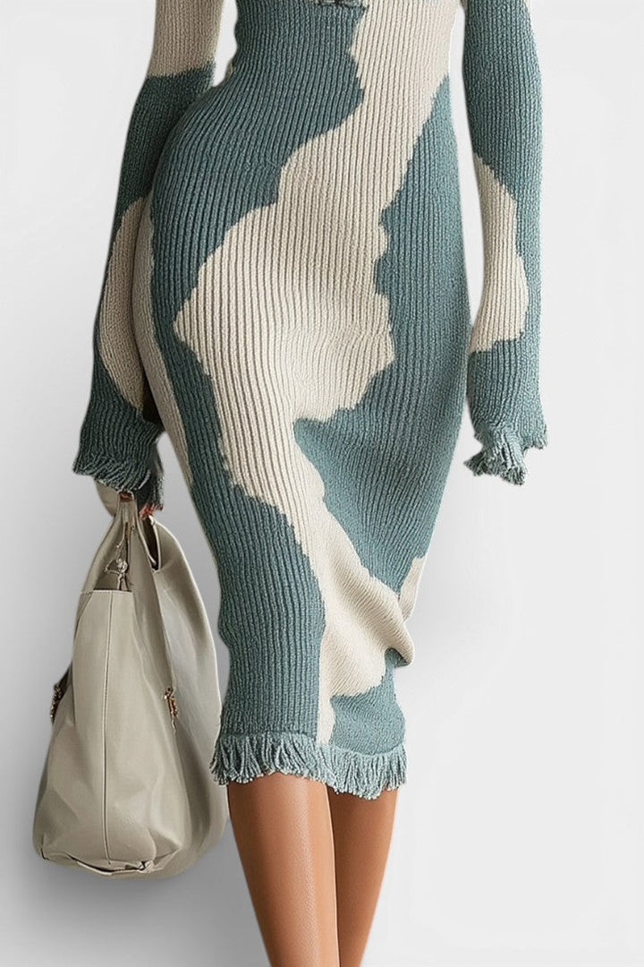 Fern | Abstract Knit Zip-Collar Midi Dress