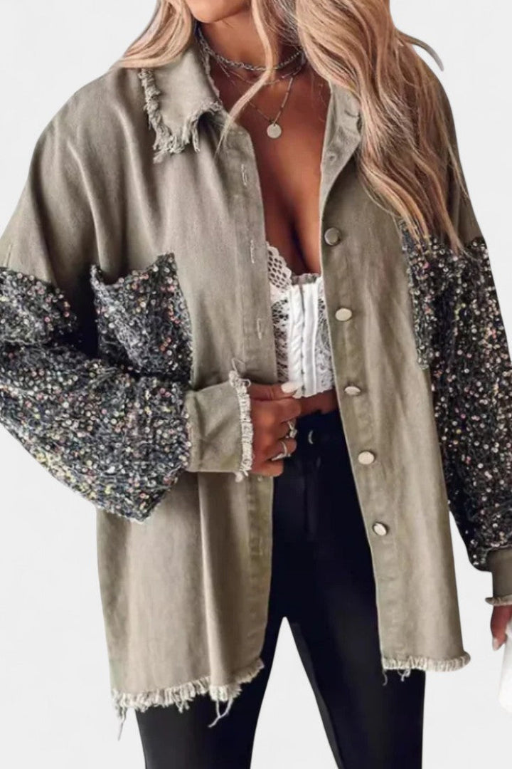 Bethany | Relaxed Frayed-Edge Jacket with Shimmer Accents