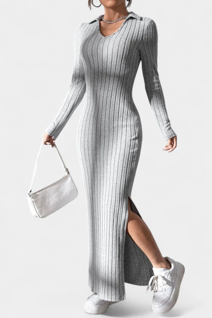 Elspeth | Ribbed Collared Maxi Dress