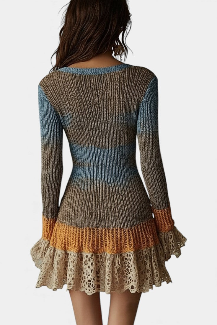 Marlette | Lace-Trimmed Textured Knit Mini Dress