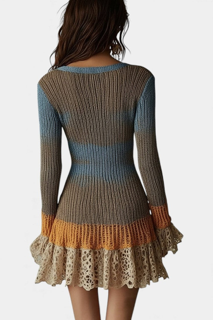 Marlette | Lace-Trimmed Textured Knit Mini Dress