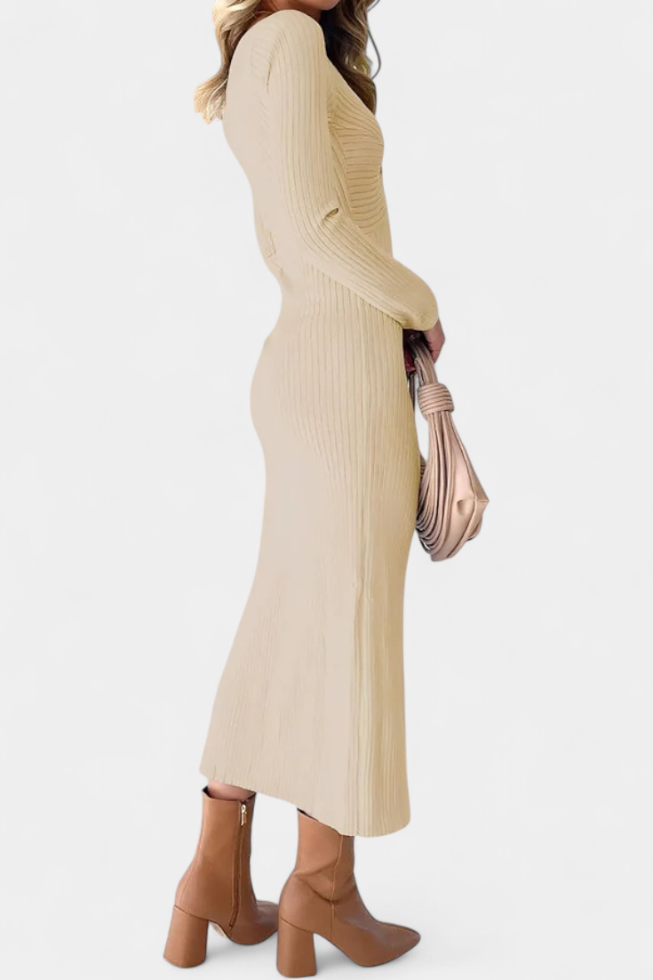 Eloise | Ruched V-Neck Long-Sleeve Fitted Dress