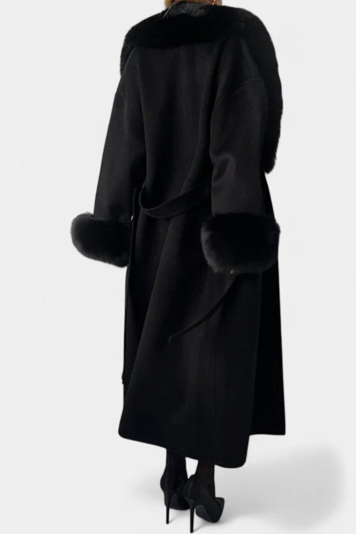 Adelaide | Belted Longline Coat with Faux Fur Trim