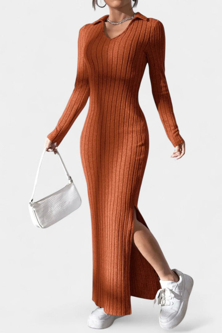 Elspeth | Ribbed Collared Maxi Dress