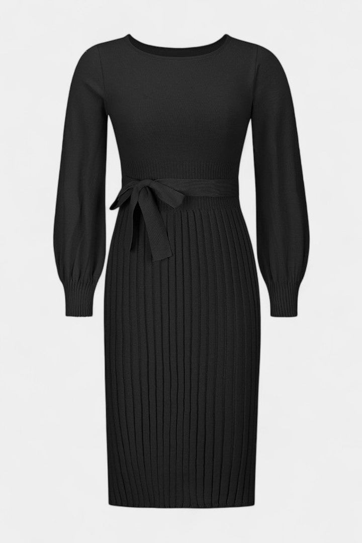 Lisette | Belted Pleated Midi Dress