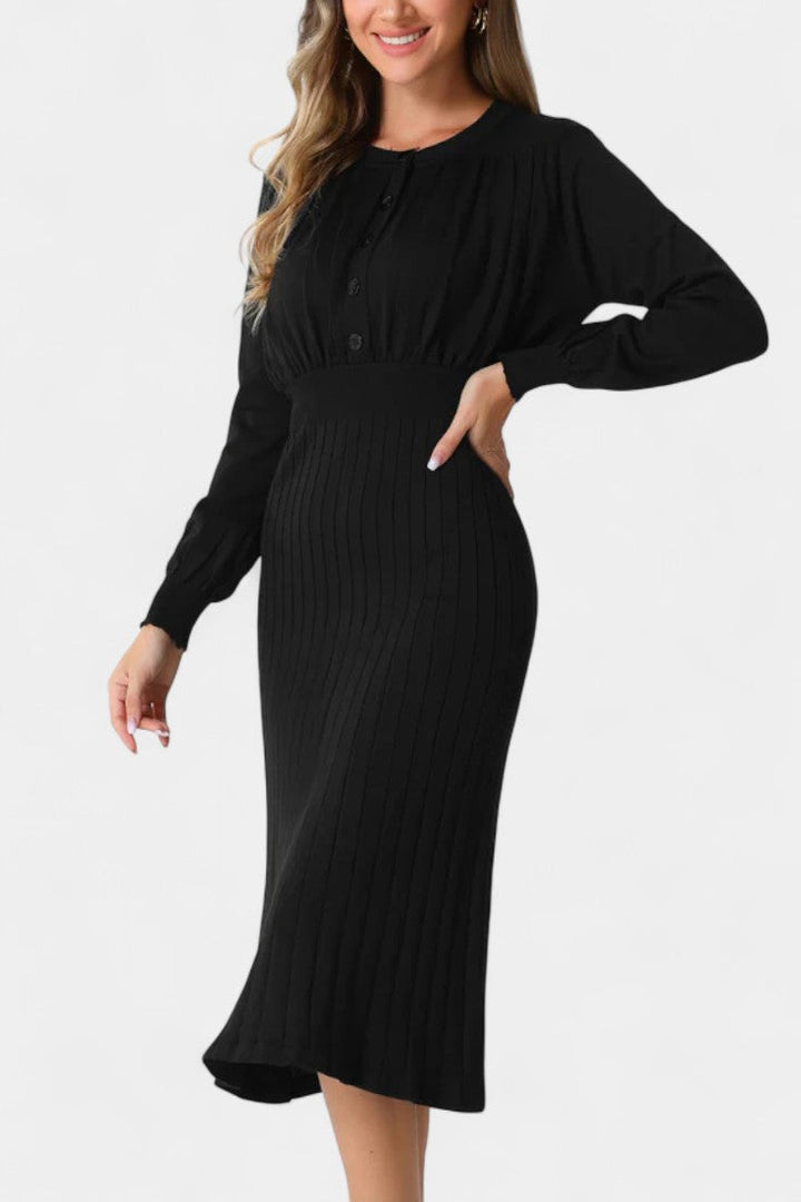 Everly | Ribbed Round-Neck Midi Dress