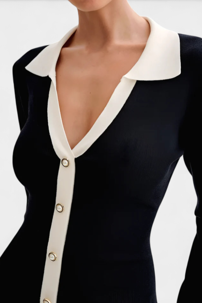 Adelise | Contrast-Trim Sweater Dress