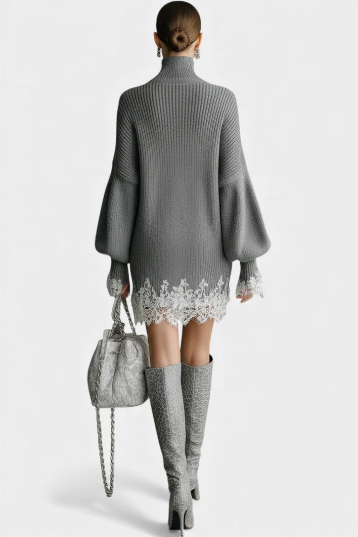 Marlena | Lace-Trimmed Turtleneck Mini Dress