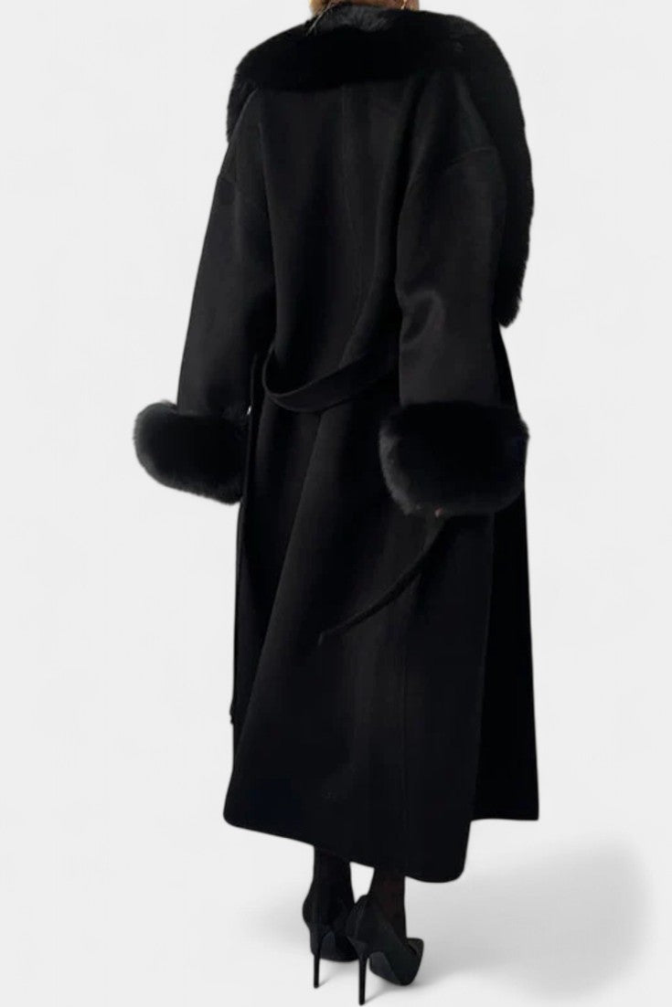 Nicolette | Belted Long Coat with Soft Fur Trim