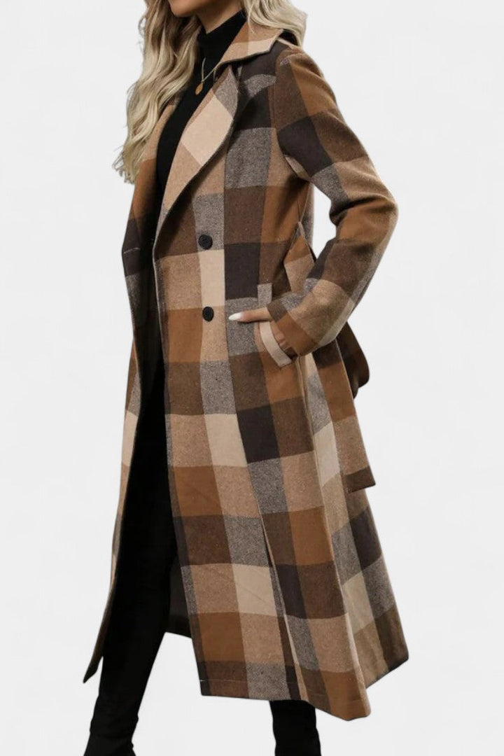 Cosette | Long Belted Plaid Coat