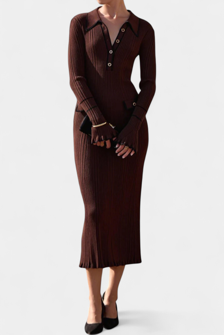 Cordy | Polo Collar Ribbed Midi Dress