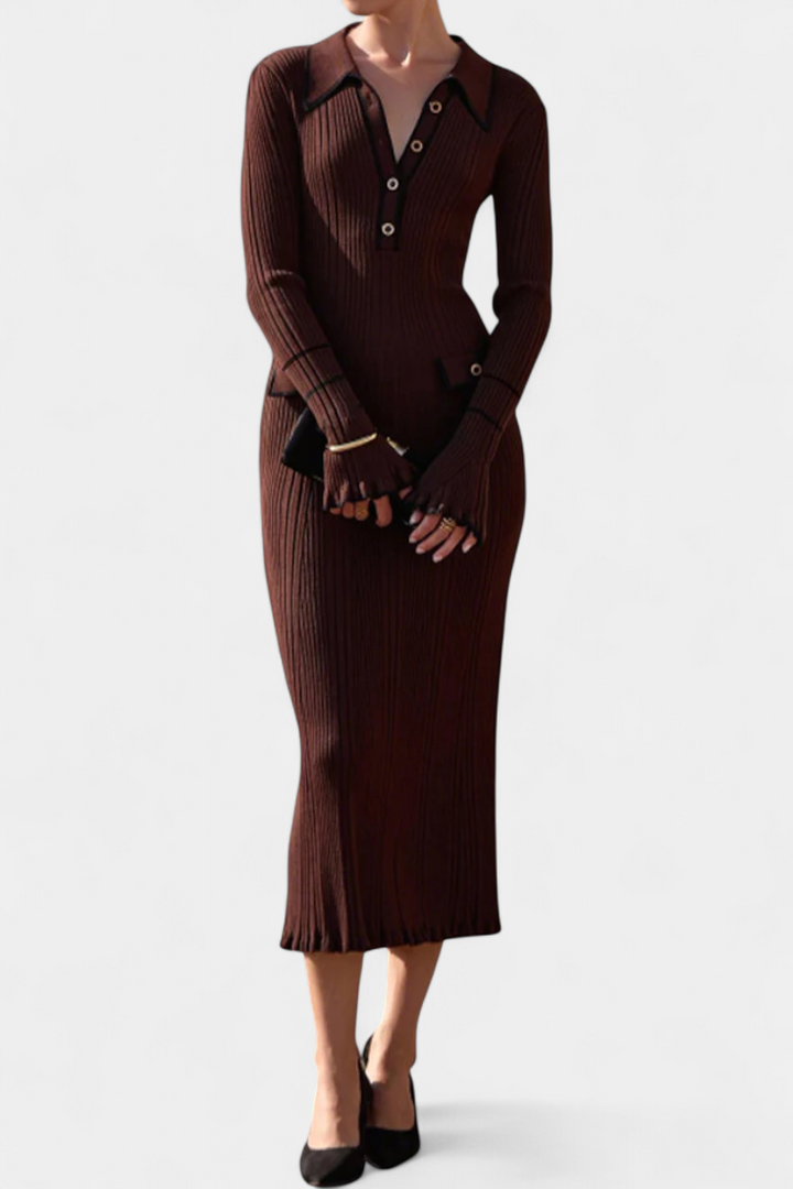 Cordy | Polo Collar Ribbed Midi Dress
