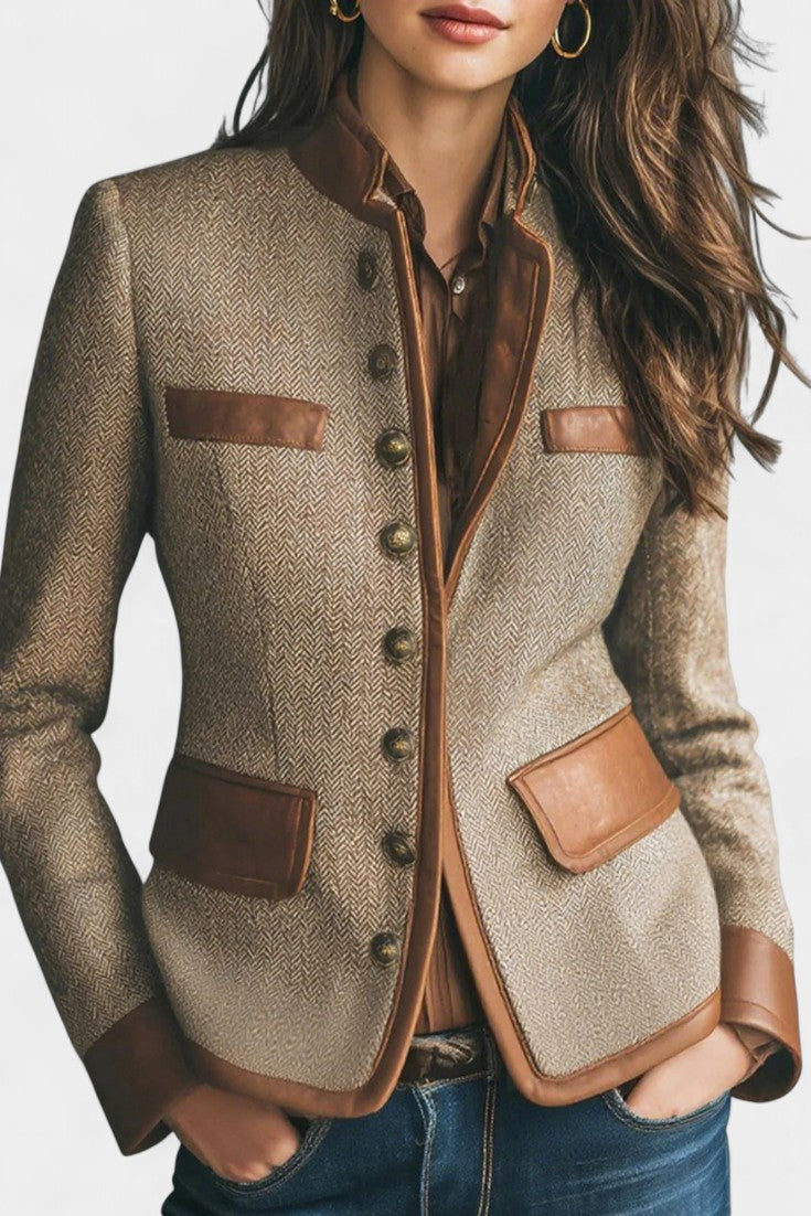 Amelia | Structured Chevron Jacket with Elevated Collar