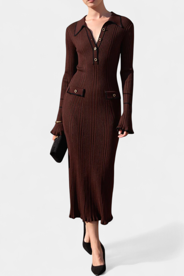 Cordy | Polo Collar Ribbed Midi Dress