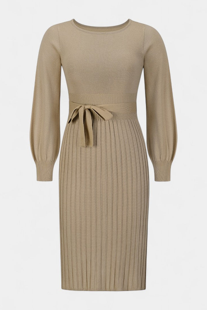 Lisette | Belted Pleated Midi Dress