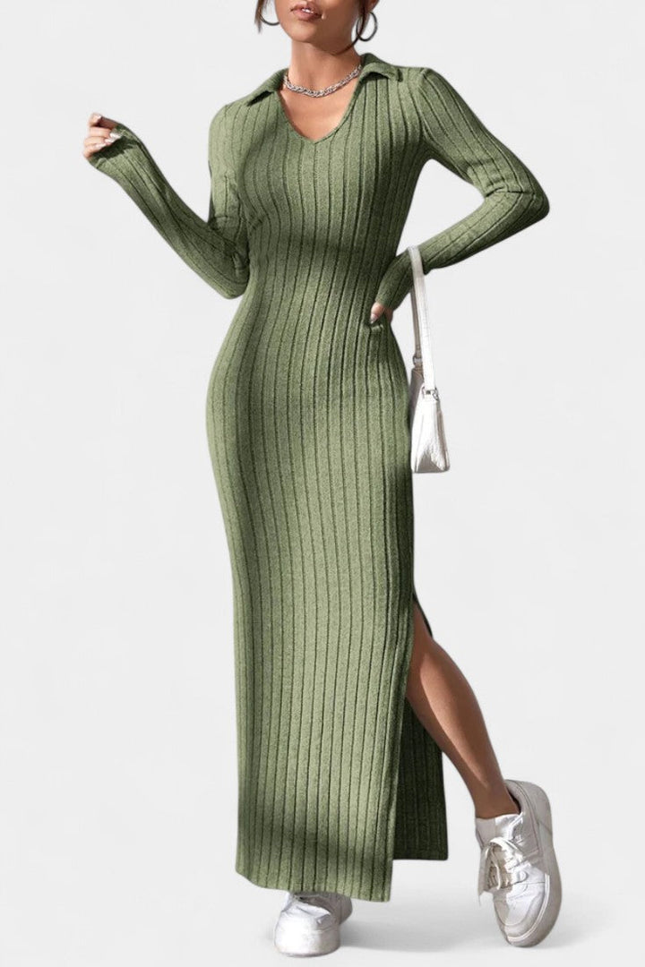 Elspeth | Ribbed Collared Maxi Dress