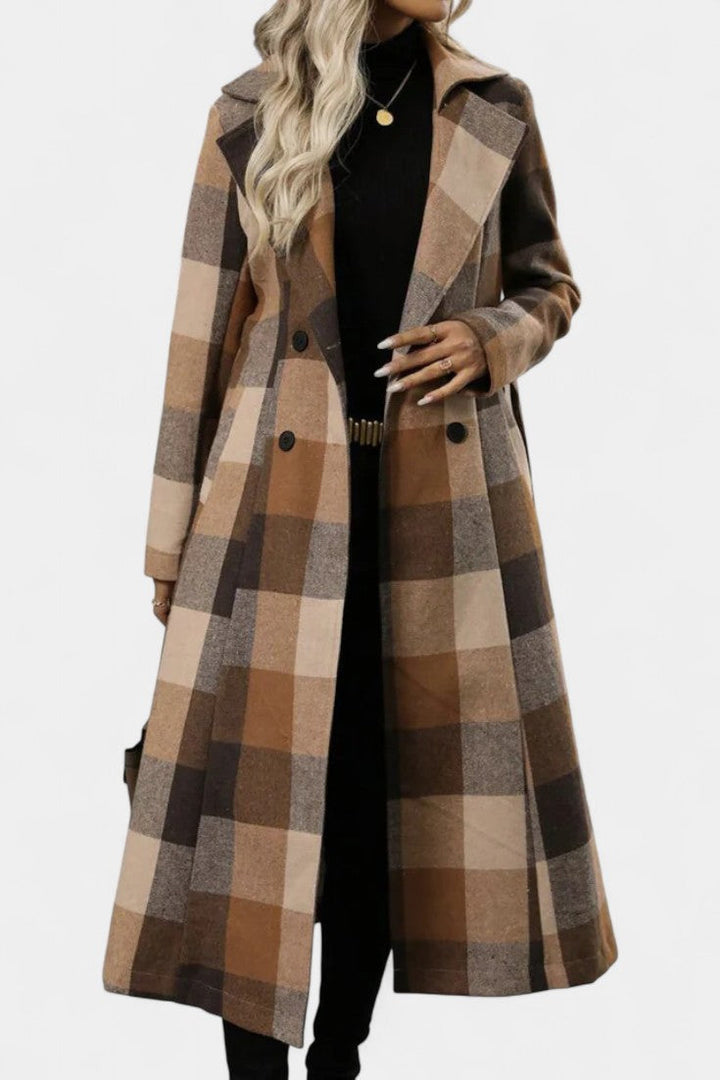 Cosette | Long Belted Plaid Coat