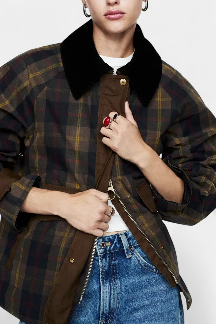 Lydia | Checkered Country Jacket with Contrast Collar