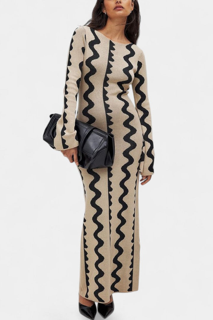 Elise | Wavy Pattern Knit Maxi Dress
