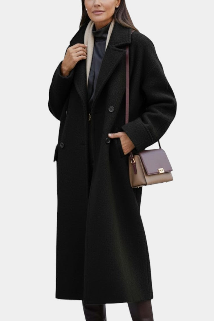 Delores | Draped Double-Breasted Long Coat
